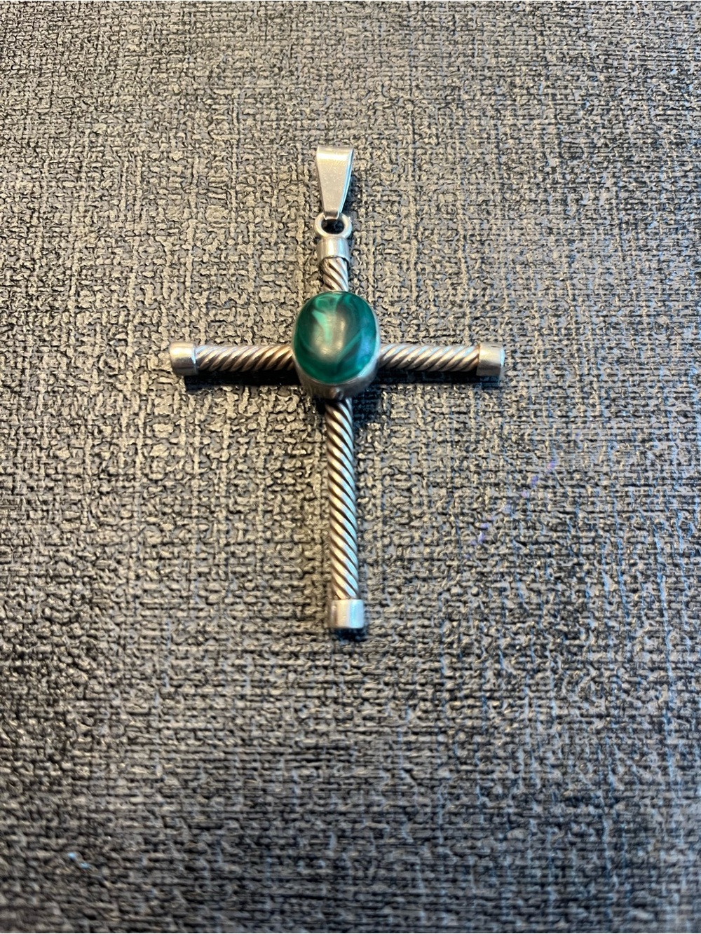 925 Malachite stone an twisted silver cross